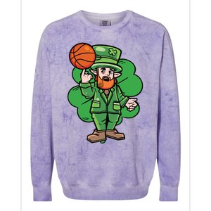 Leprechaun St Patricks Day Cool Basketball Clover Irish Gift Cute Gift Colorblast Crewneck Sweatshirt