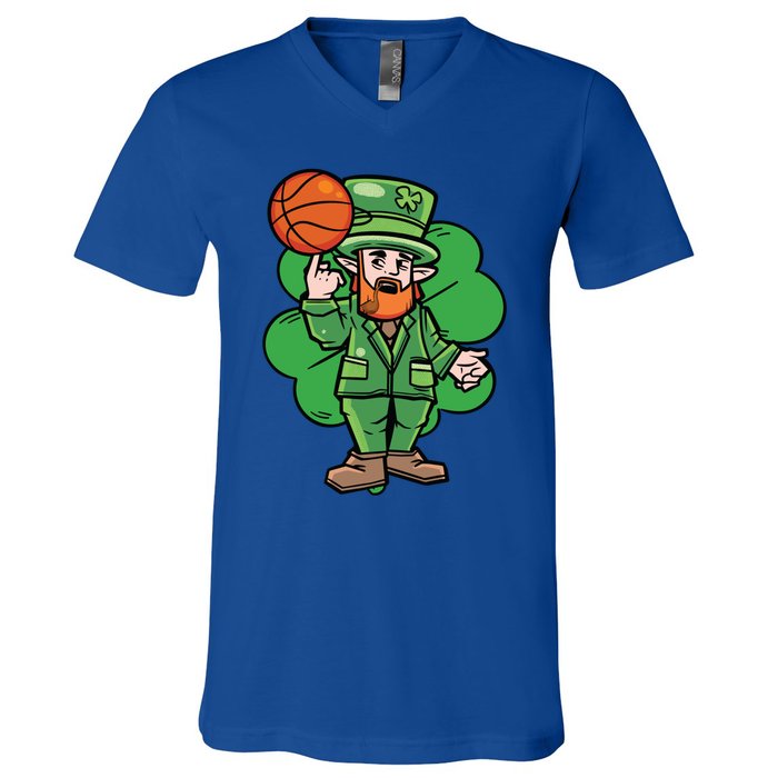 Leprechaun St Patricks Day Cool Basketball Clover Irish Gift Cute Gift V-Neck T-Shirt