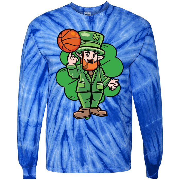 Leprechaun St Patricks Day Cool Basketball Clover Irish Gift Cute Gift Tie-Dye Long Sleeve Shirt