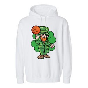 Leprechaun St Patricks Day Cool Basketball Clover Irish Gift Cute Gift Garment-Dyed Fleece Hoodie