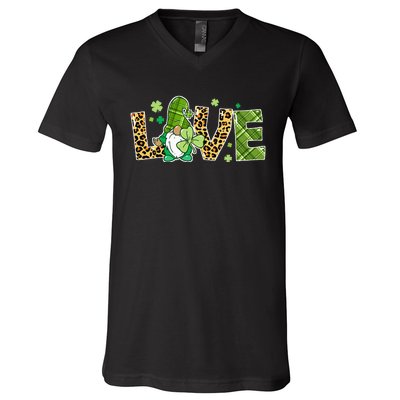 Love St Patricks Day Gnomes Shamrock V-Neck T-Shirt