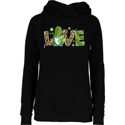 Love St Patricks Day Gnomes Shamrock Womens Funnel Neck Pullover Hood