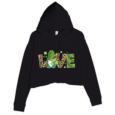 Love St Patricks Day Gnomes Shamrock Crop Fleece Hoodie