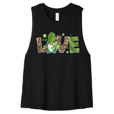 Love St Patricks Day Gnomes Shamrock Women's Racerback Cropped Tank