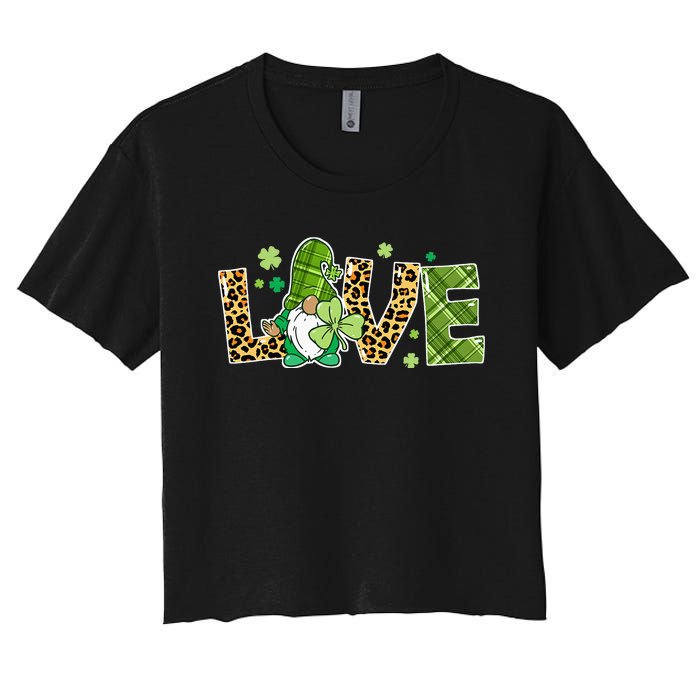 Love St Patricks Day Gnomes Shamrock Women's Crop Top Tee