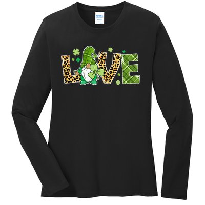 Love St Patricks Day Gnomes Shamrock Ladies Long Sleeve Shirt