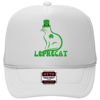 Leprecat St. Patrick’s Day Irish Shamrock High Crown Mesh Back Trucker Hat