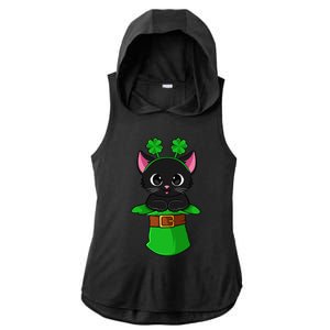 Lepurrchaun St. Patrick's Day Cat Leprechaun Shamrock Ladies PosiCharge Tri-Blend Wicking Draft Hoodie Tank