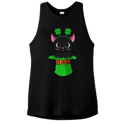 Lepurrchaun St. Patrick's Day Cat Leprechaun Shamrock Ladies PosiCharge Tri-Blend Wicking Tank