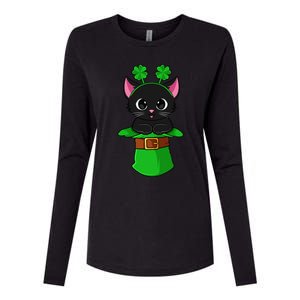 Lepurrchaun St. Patrick's Day Cat Leprechaun Shamrock Womens Cotton Relaxed Long Sleeve T-Shirt