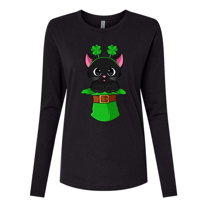 Lepurrchaun St. Patrick's Day Cat Leprechaun Shamrock Womens Cotton Relaxed Long Sleeve T-Shirt