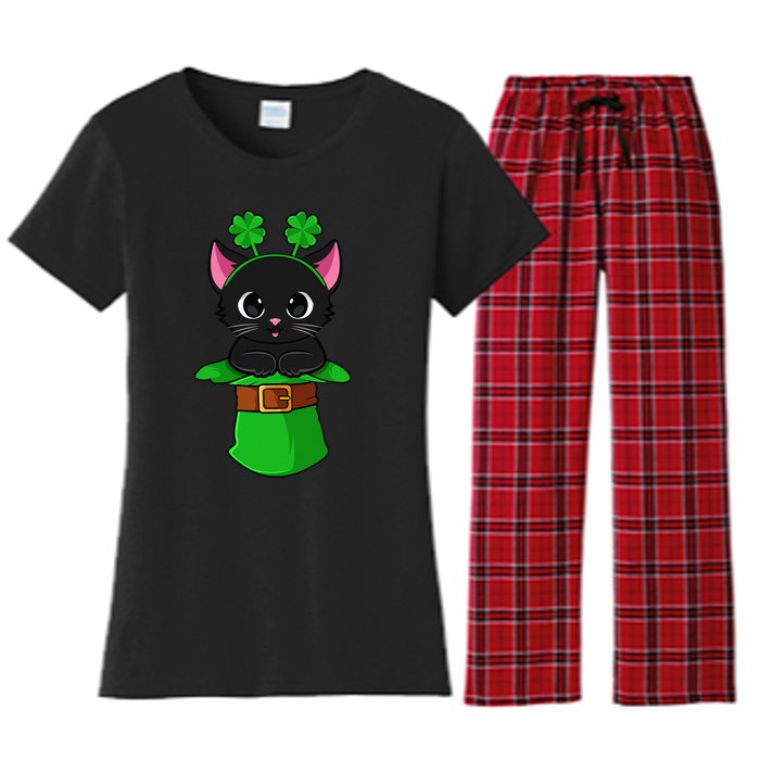 Lepurrchaun St. Patrick's Day Cat Leprechaun Shamrock Women's Flannel Pajama Set