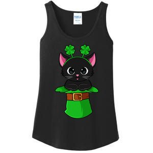 Lepurrchaun St. Patrick's Day Cat Leprechaun Shamrock Ladies Essential Tank