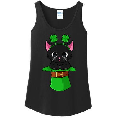 Lepurrchaun St. Patrick's Day Cat Leprechaun Shamrock Ladies Essential Tank