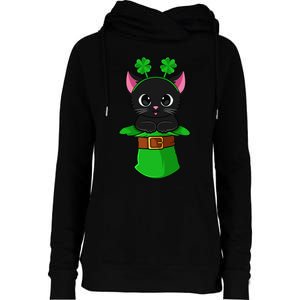 Lepurrchaun St. Patrick's Day Cat Leprechaun Shamrock Womens Funnel Neck Pullover Hood