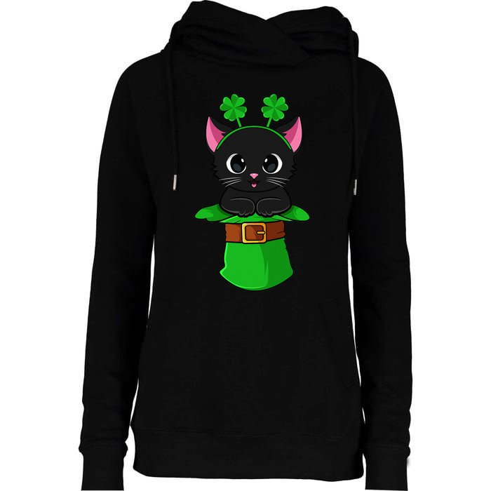 Lepurrchaun St. Patrick's Day Cat Leprechaun Shamrock Womens Funnel Neck Pullover Hood