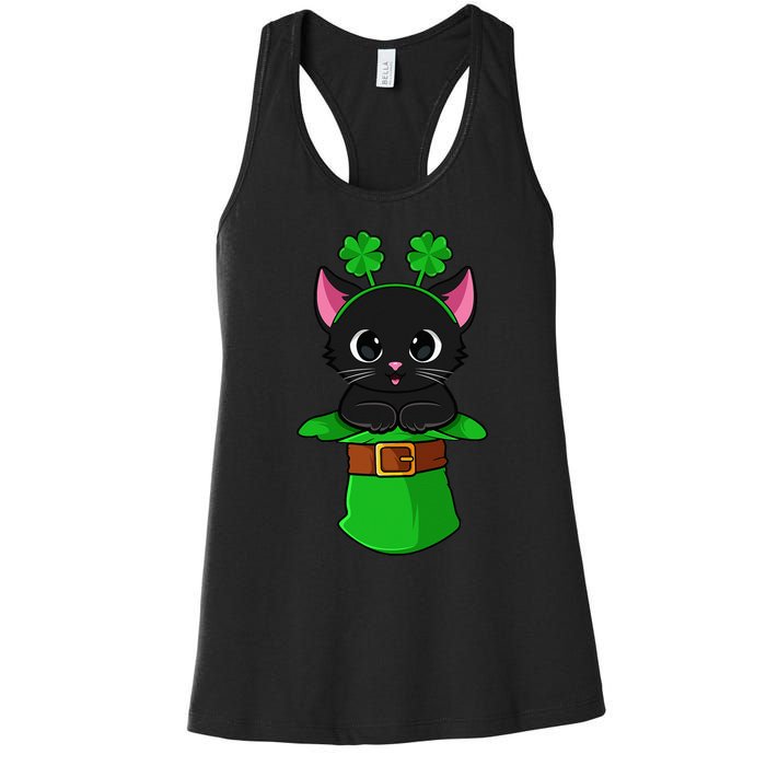 Lepurrchaun St. Patrick's Day Cat Leprechaun Shamrock Women's Racerback Tank