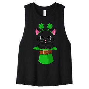 Lepurrchaun St. Patrick's Day Cat Leprechaun Shamrock Women's Racerback Cropped Tank