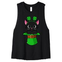 Lepurrchaun St. Patrick's Day Cat Leprechaun Shamrock Women's Racerback Cropped Tank