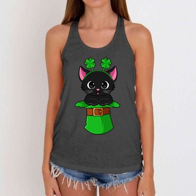 Lepurrchaun St. Patrick's Day Cat Leprechaun Shamrock Women's Knotted Racerback Tank