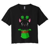 Lepurrchaun St. Patrick's Day Cat Leprechaun Shamrock Women's Crop Top Tee