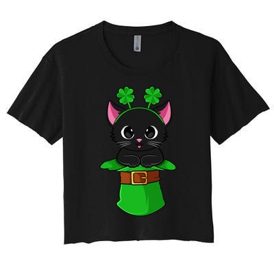 Lepurrchaun St. Patrick's Day Cat Leprechaun Shamrock Women's Crop Top Tee