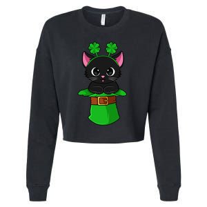 Lepurrchaun St. Patrick's Day Cat Leprechaun Shamrock Cropped Pullover Crew