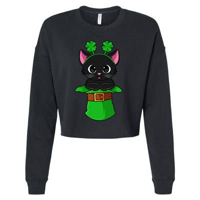 Lepurrchaun St. Patrick's Day Cat Leprechaun Shamrock Cropped Pullover Crew