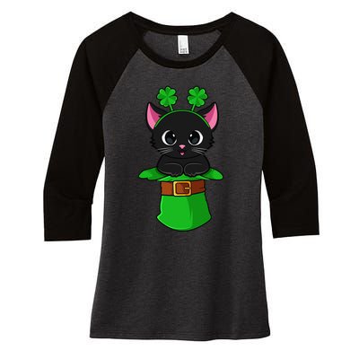 Lepurrchaun St. Patrick's Day Cat Leprechaun Shamrock Women's Tri-Blend 3/4-Sleeve Raglan Shirt