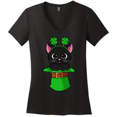 Lepurrchaun St. Patrick's Day Cat Leprechaun Shamrock Women's V-Neck T-Shirt