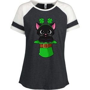 Lepurrchaun St. Patrick's Day Cat Leprechaun Shamrock Enza Ladies Jersey Colorblock Tee