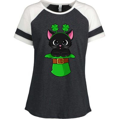 Lepurrchaun St. Patrick's Day Cat Leprechaun Shamrock Enza Ladies Jersey Colorblock Tee