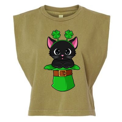 Lepurrchaun St. Patrick's Day Cat Leprechaun Shamrock Garment-Dyed Women's Muscle Tee