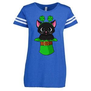 Lepurrchaun St. Patrick's Day Cat Leprechaun Shamrock Enza Ladies Jersey Football T-Shirt