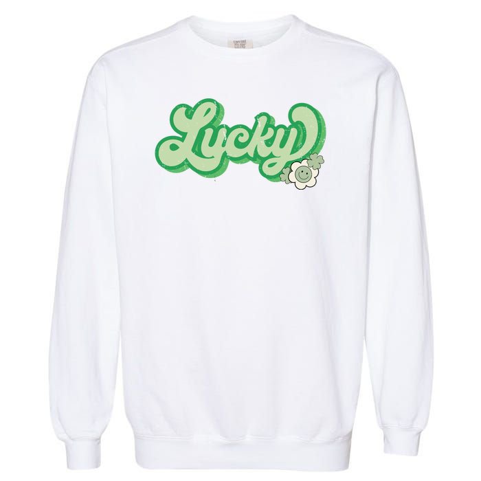 Lucky St PatrickS Day Retro Vintage Garment-Dyed Sweatshirt