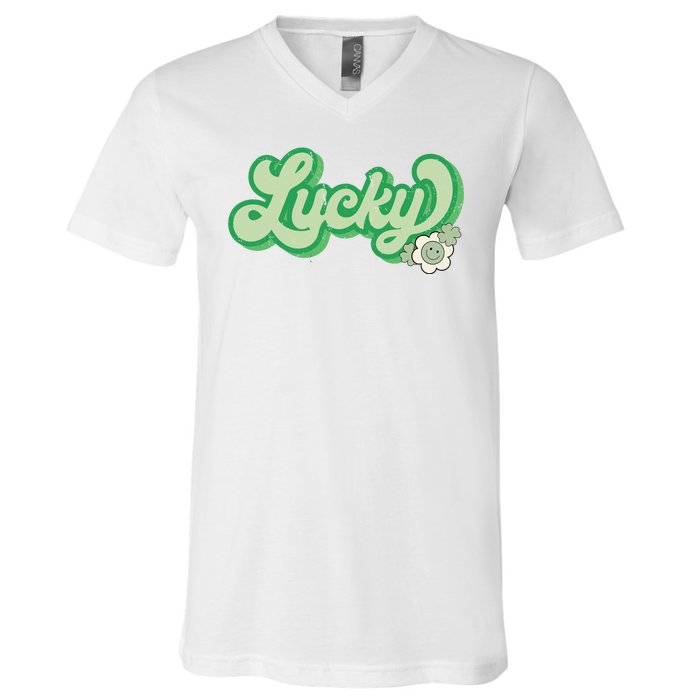 Lucky St PatrickS Day Retro Vintage V-Neck T-Shirt