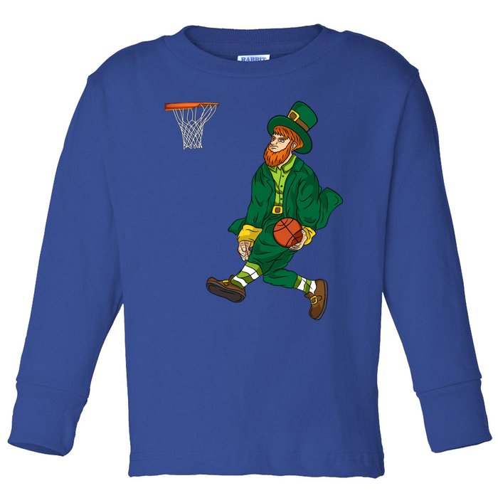 Leprechaun St Patricks Day Basketball Gift Toddler Long Sleeve Shirt