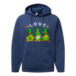 Love St Patrick's Day Irish Gnome Cute Gift Performance Fleece Hoodie