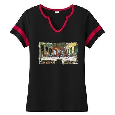 Last Supper Painting Christmas Christian Jesus Style Ladies Halftime Notch Neck Tee