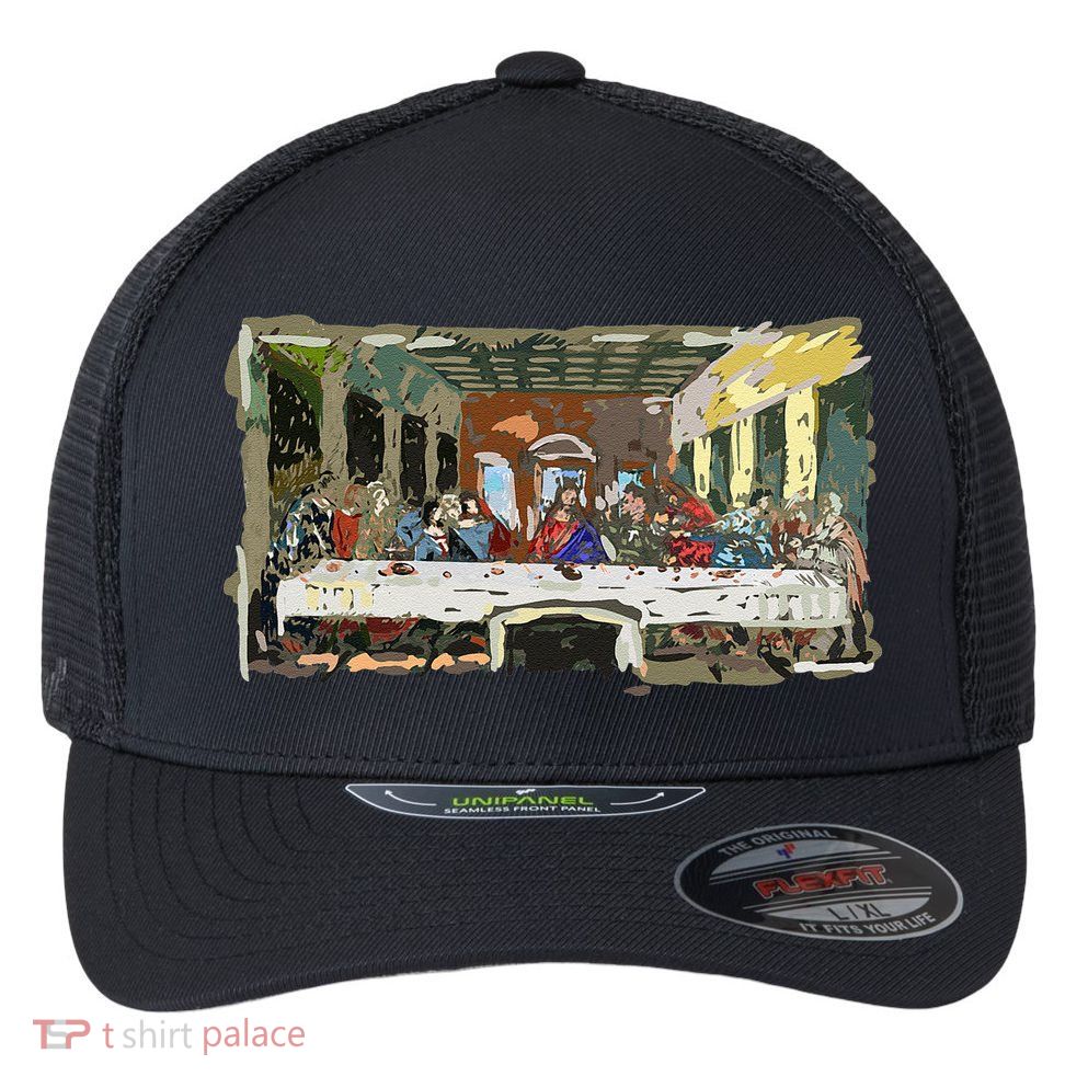 Last Supper Painting Christmas Christian Jesus Style Flexfit Unipanel Trucker Cap