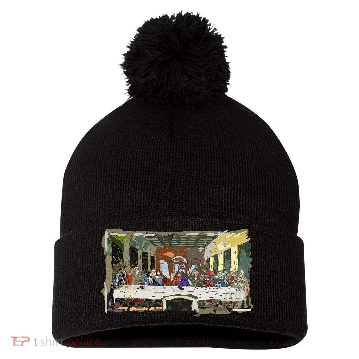 Last Supper Painting Christmas Christian Jesus Style Pom Pom 12in Knit Beanie