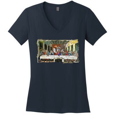 Last Supper Painting Christmas Christian Jesus Style Women's V-Neck T-Shirt