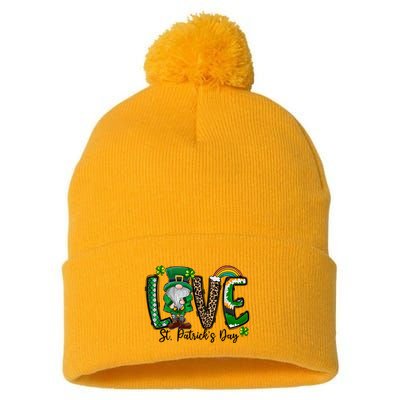 Love St. PatrickS Day Gnome And Shamrock Rainbow Pom Pom 12in Knit Beanie