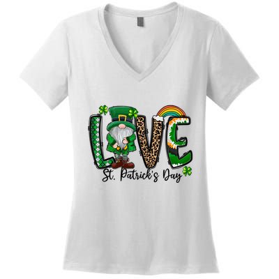 Love St. PatrickS Day Gnome And Shamrock Rainbow Women's V-Neck T-Shirt