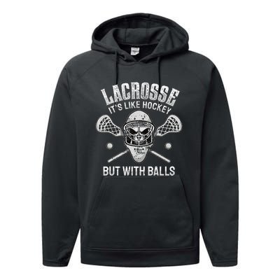 Lacrosse Saying Player Team Trainer Lacrosse Ball Performance Fleece Hoodie