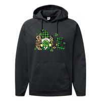 LOVE St Patricks Day Gnomes Shamrock For Women Performance Fleece Hoodie