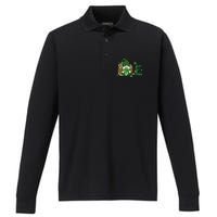 LOVE St Patricks Day Gnomes Shamrock For Women Performance Long Sleeve Polo