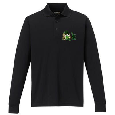 LOVE St Patricks Day Gnomes Shamrock For Women Performance Long Sleeve Polo