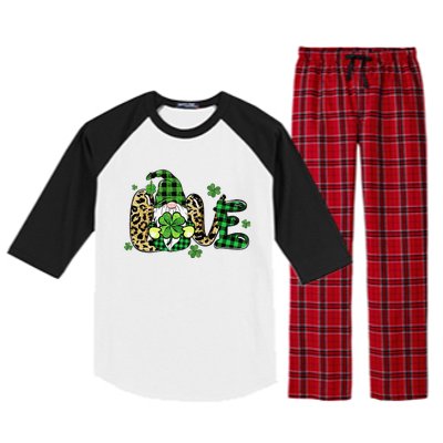 LOVE St Patricks Day Gnomes Shamrock For Women Raglan Sleeve Pajama Set