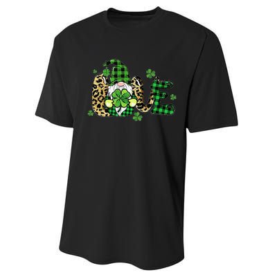 LOVE St Patricks Day Gnomes Shamrock For Women Performance Sprint T-Shirt